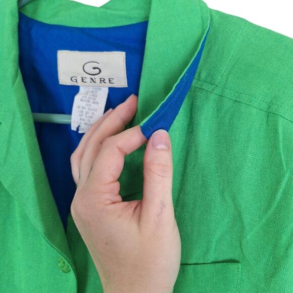 Vintage Genre Kelly Green Short Sleeve Blazer Jacket Linen Blend 12 - Picture 6 of 10